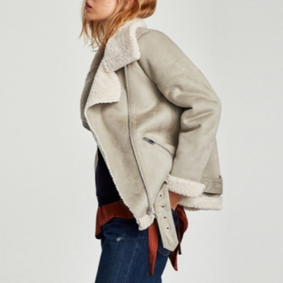 New Zara Textured Warm Biker Jacket - Picture 8 of 13